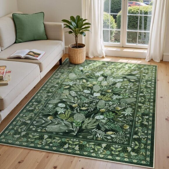 Other - New 5x7 Green Botanical Area Rug, Washable Non-Slip Modern Carpet for Any Room